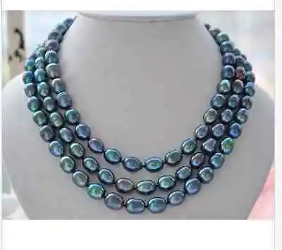 

stunning 8-9mm tahitian peacock green baroque pearl necklace 50"