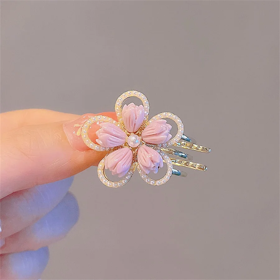 New exquisite flower pearl small clip clip hair clip ladies pink sweet broken hair side bangs clip hair accessories headdress