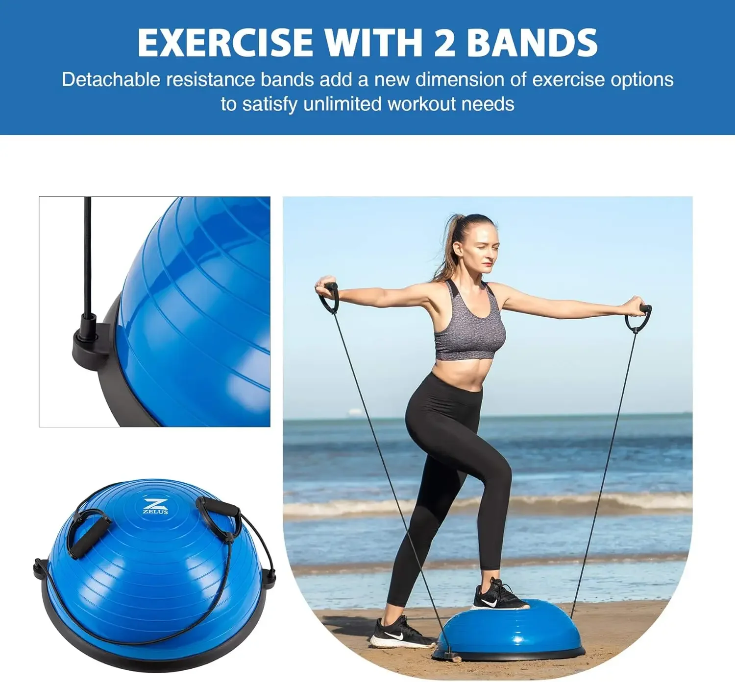 Balance Ball Trainer with Resistance Bands and Foot Pump, Inflatable Yoga Ball for Home Gym Workouts, 23 Inch Exercise Hal