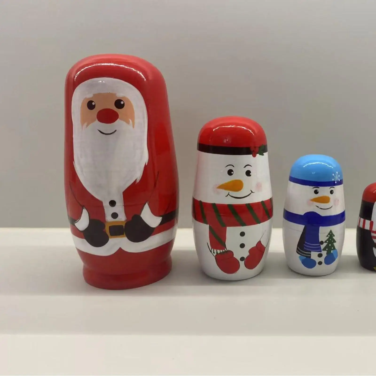 5 Layer Wooden Matryoshka Doll Christmas Nesting Dolls Set Handmade Russian Craft Stacking Toy Collectible Souvenir Decor for