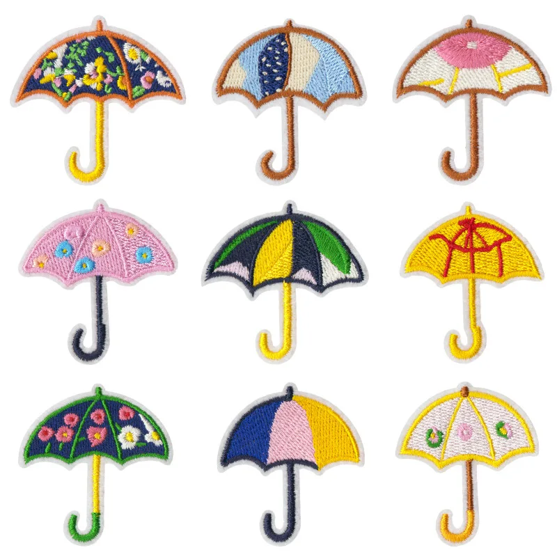 Flowery Patterned Umbrella Embroidered Appliques Small Vintage Umbrella Badge Decorative Iron-on Patches for Home Textiles DIY