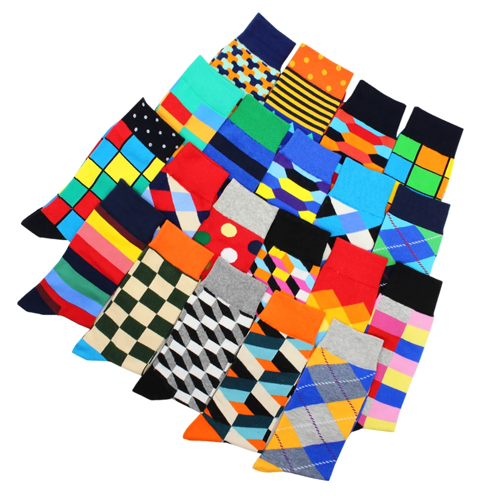 6/12 Pairs Fashion Casual Harajuku Women and Men Funny Socks Fruit Food Beer Stripe Grid Dress Cotton Socks Men