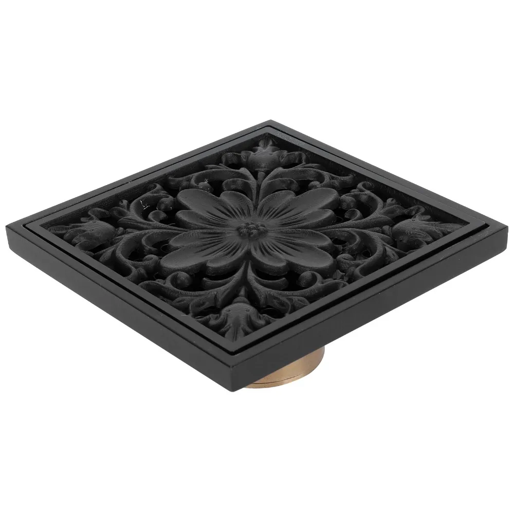 10x10cm-394×394インチ-シャワー排水口-正方形真鍮製隠しフロアドレン-防錆黒色フロアストレーナー-業務用