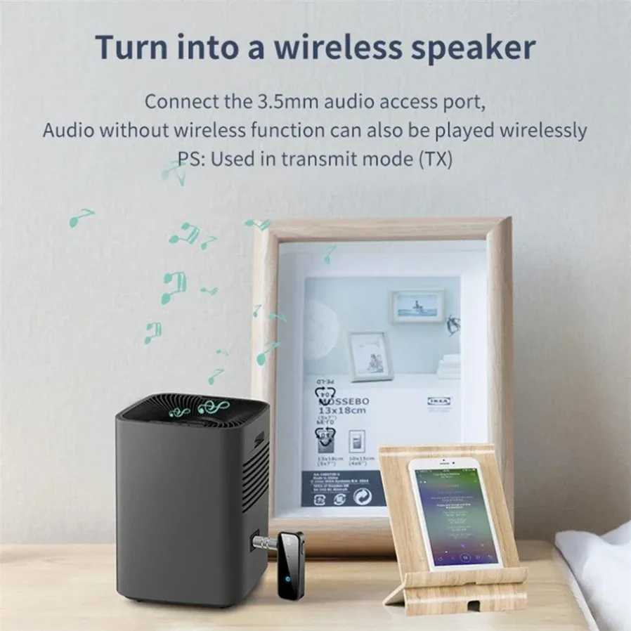 Bluetooth 5.0 2 in 1 Transmitter Receiver Wireless 3.5mm AUX Audio Adapter Handsfree Call For Car Stereo TV PC Speaker Headphone view 3