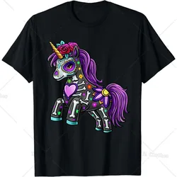 Sugar Skull Unicorn with Purple Love Heart Dead T-Shirt for Women Men