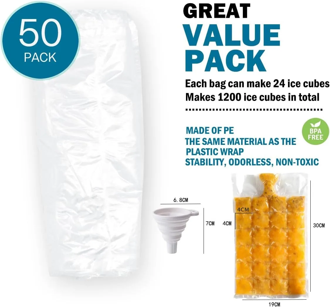 50 Pcs/set Disposable Ice Cube Bags,Stackable Easy Release Ice Cube Mold Trays, Self-Seal Freezing Maker,Cold Ice Pack Cooler Bag for Cocktail Food Wine view 5