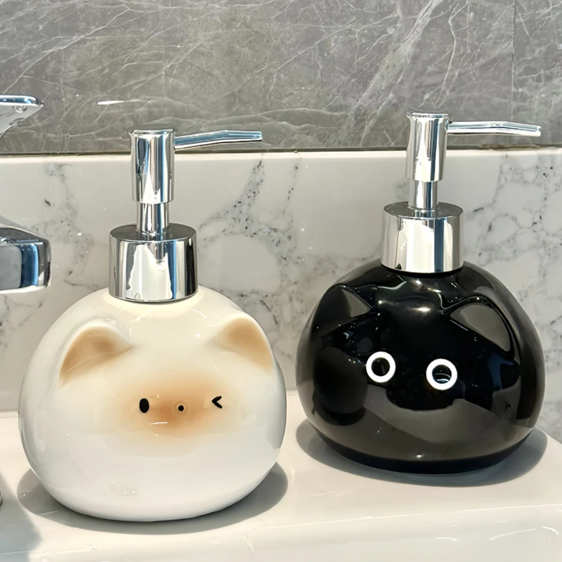 Ceramic Cat Hand Sanitizer Press Bottle Toilet Shampoo Shower Gel Packaging Bottle Dispenser for Liquid Soap