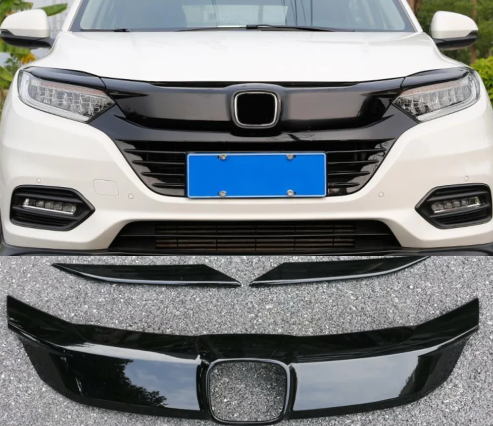 For Honda HR-V 2019 2020 2021 3PCS Front Center Mesh Grille Grill Strip GLASS Black Trim