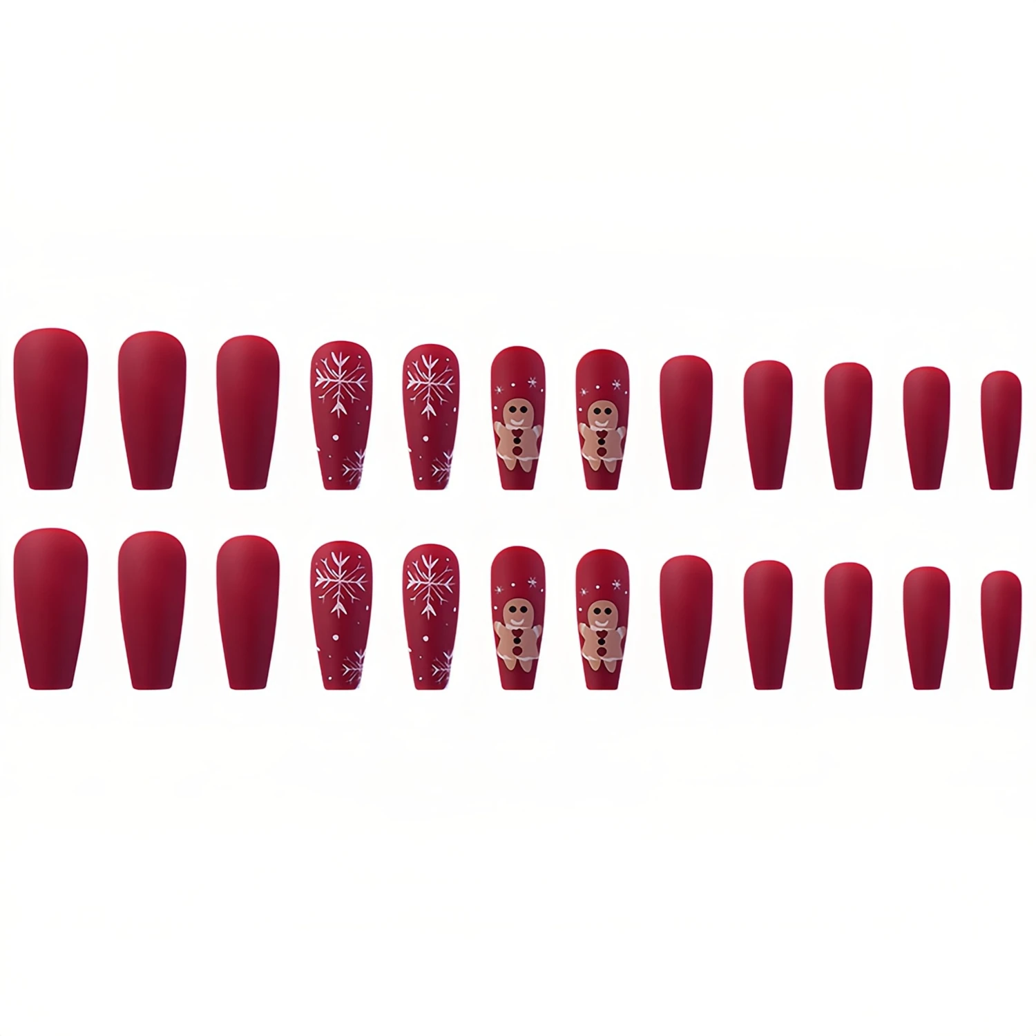 เล็บปลอมลายเกล็ดหิมะขนาดกลางยาว 24 ชิ้น/ชุด พร้อมกาว ผงกลิตเตอร์ สำหรับฤดูหนาว คริสต์มาส แต่งเล็บปลอมสำหรับทำเล็บ