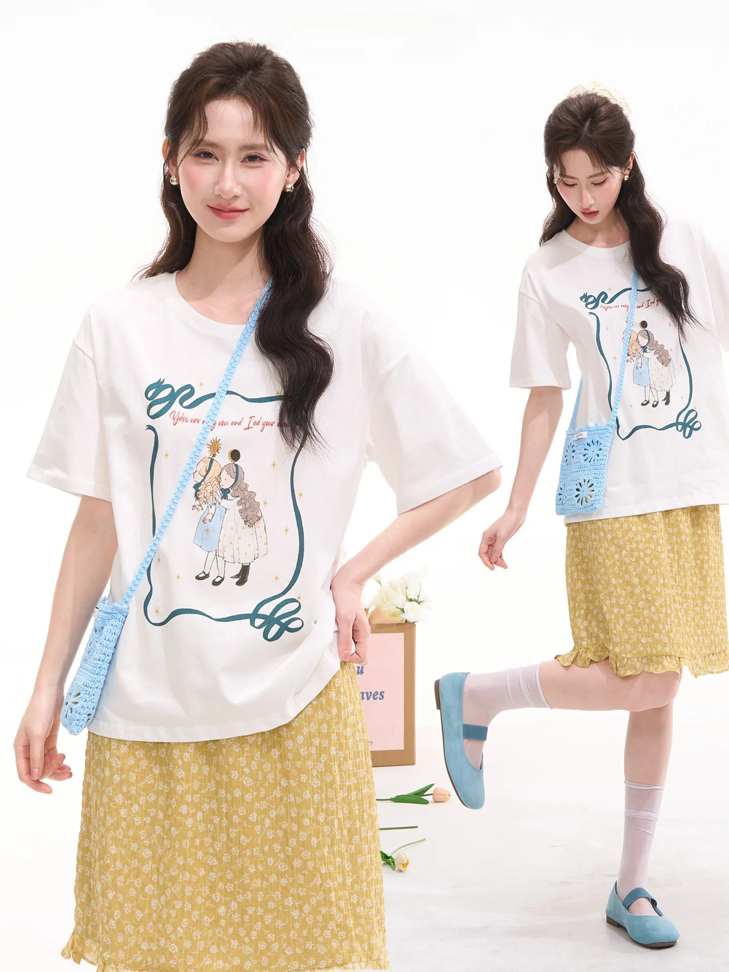 

Повседневная детская футболка Heme с коротким рукавом, простой стиль, хлопок, летний топ для девочек, с принтом «Цветочное поле» и круглым вырезом, с рисунком персонажей