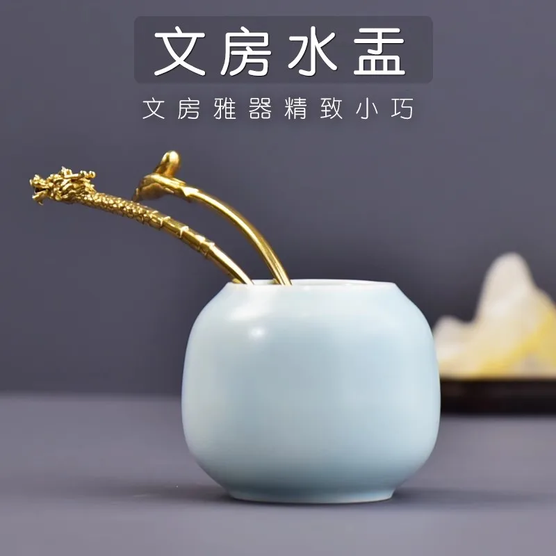 Solid Brass Water Dropper & Brush Washer  - Traditional Chinese Calligraphy Tools for Ink Grinding | Antique Desk Accessory