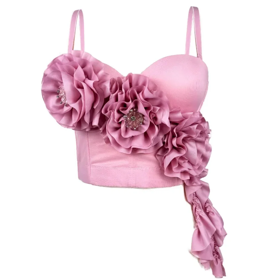 여성용 플로럴 뷔스티에 코르셋 크롭탑 하이 스트리트 스타일 셀럽 파티 나이트클럽 무대 캐미솔 이브닝웨어 y2k