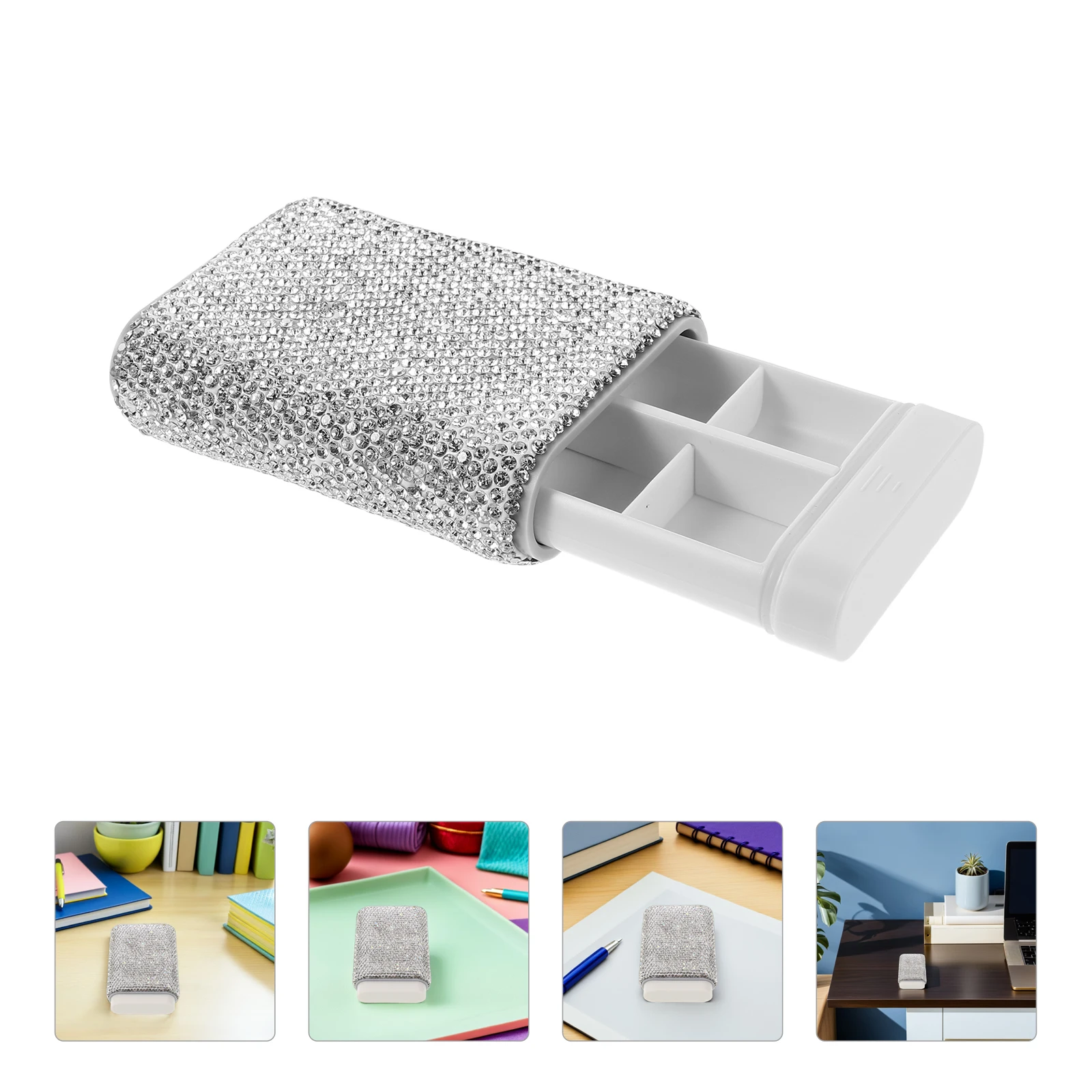 

6-Grid Bling Container Compact Travel Case For Daily Medicine Organizer Morning Evening Dosage Rhinestone Pill Case Portable