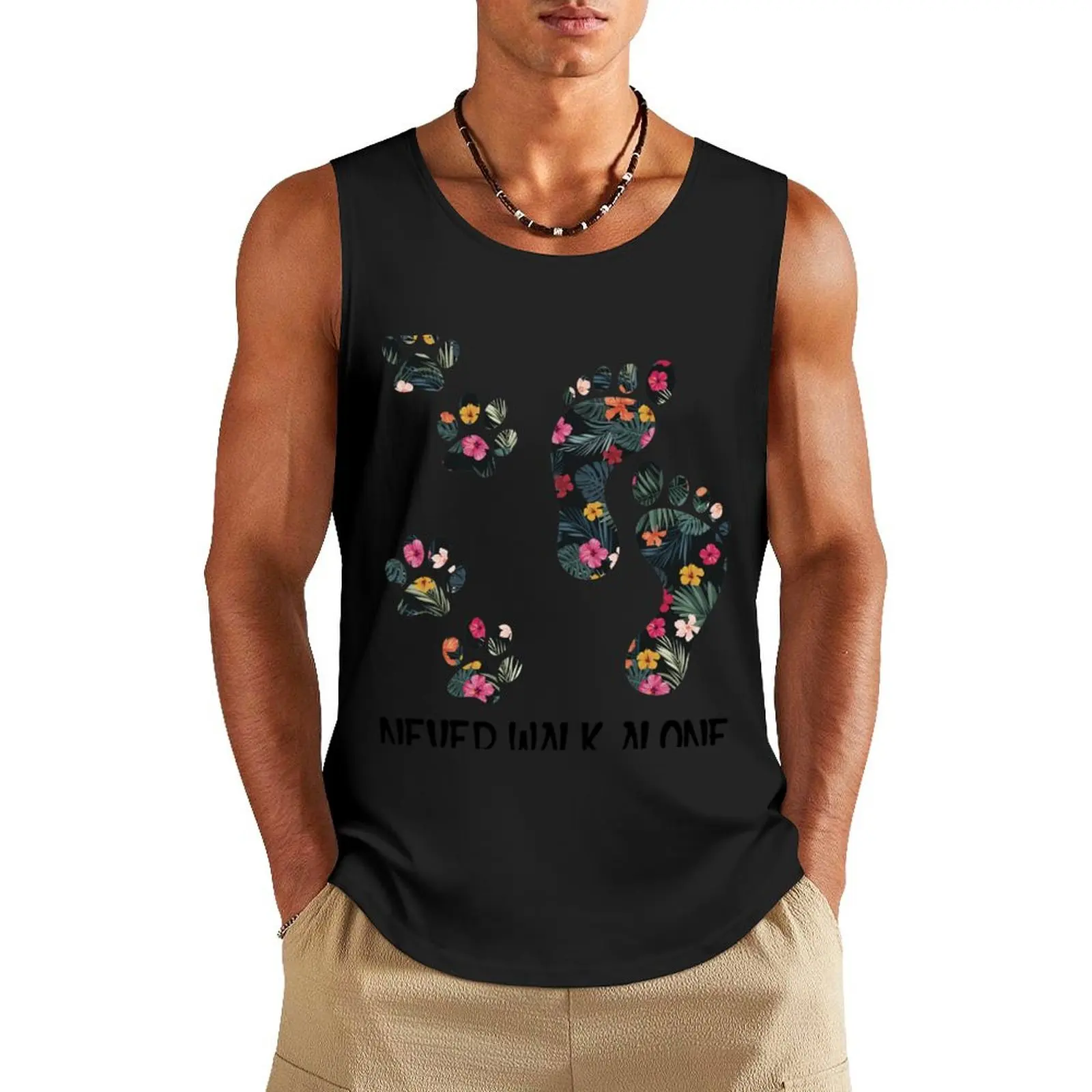 Walk Alone Paw Dog Flower Dog Friends Dog Lover Tank Top Male vest basketball t shirts sexy clothes men