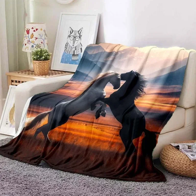 3D Home Cartoon Printed Bao-Horse Blanket Picnic Blanket Warm Flannel Soft and Comfortable Home Travel Birthday Gift Retro