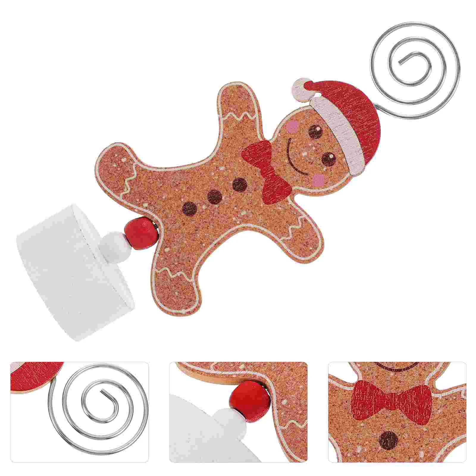 Gingerbread Man Table Card Holder Christmas Decor Sign Holders Picture Clip Stand Decorate Name Wood Photo Memo Check