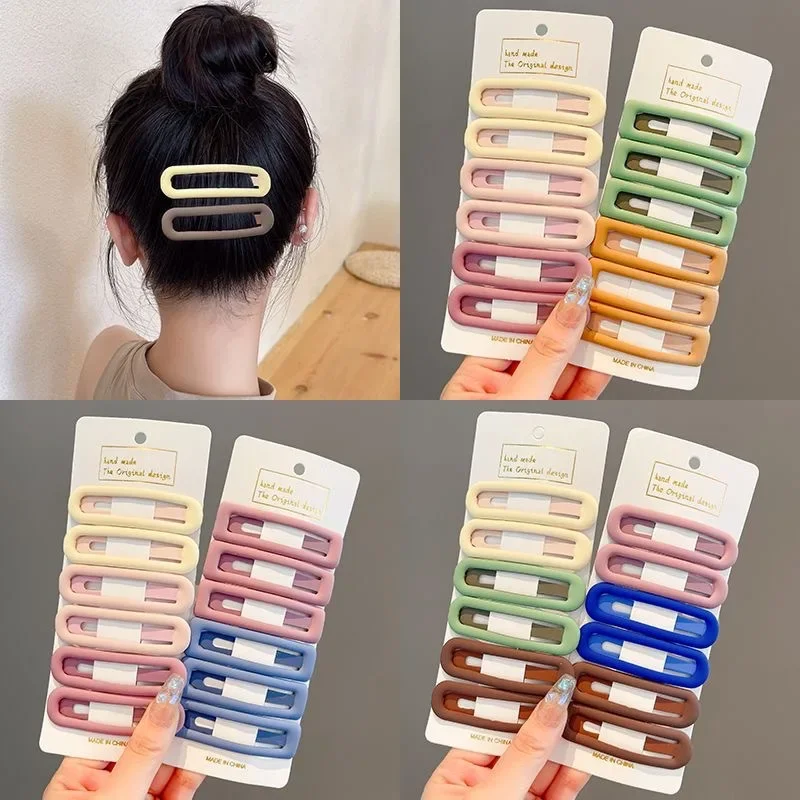 6Pcs Fashion Colorful Matte Hair Clip Square Cute Girl Broken Hair Side Clip BB Clip Minimalist Hair Accessories New Style