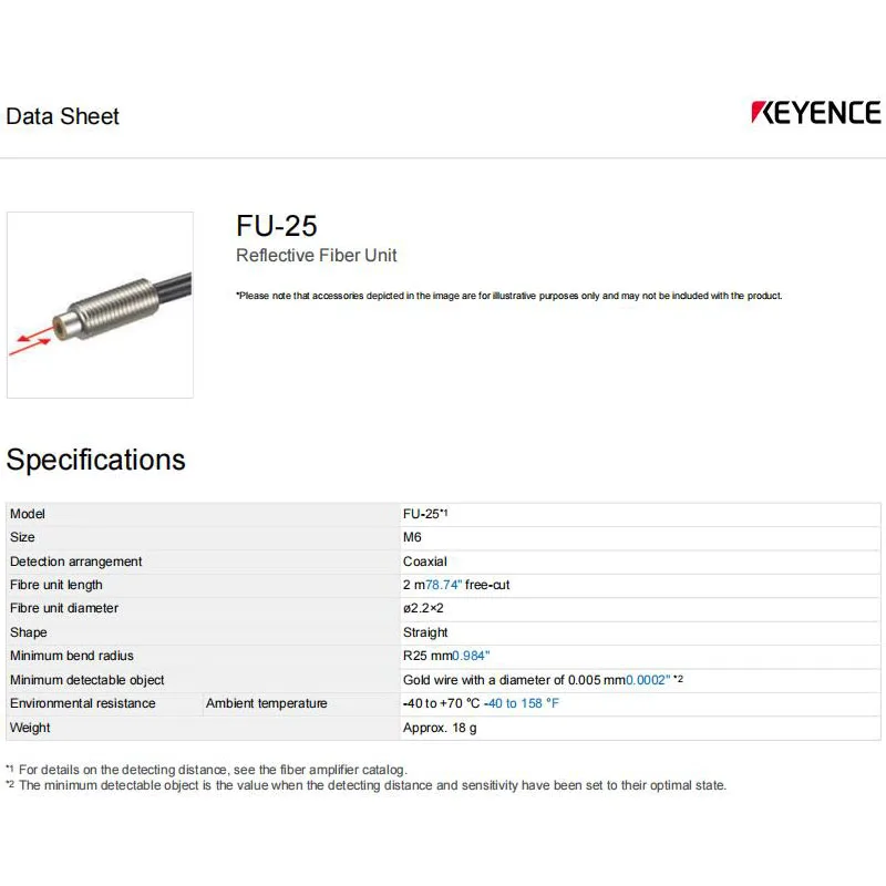 FU-25 New Original KEYENCE M6 Coaxial Multi-core High Precision Fiber Optic Sensor