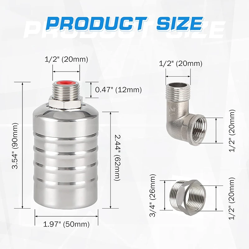 304 Stainless Steel Fully Automatic Water Level 1/2" to 3/4'' Control Float Valve,Water Level Controller for Water Tank Pool