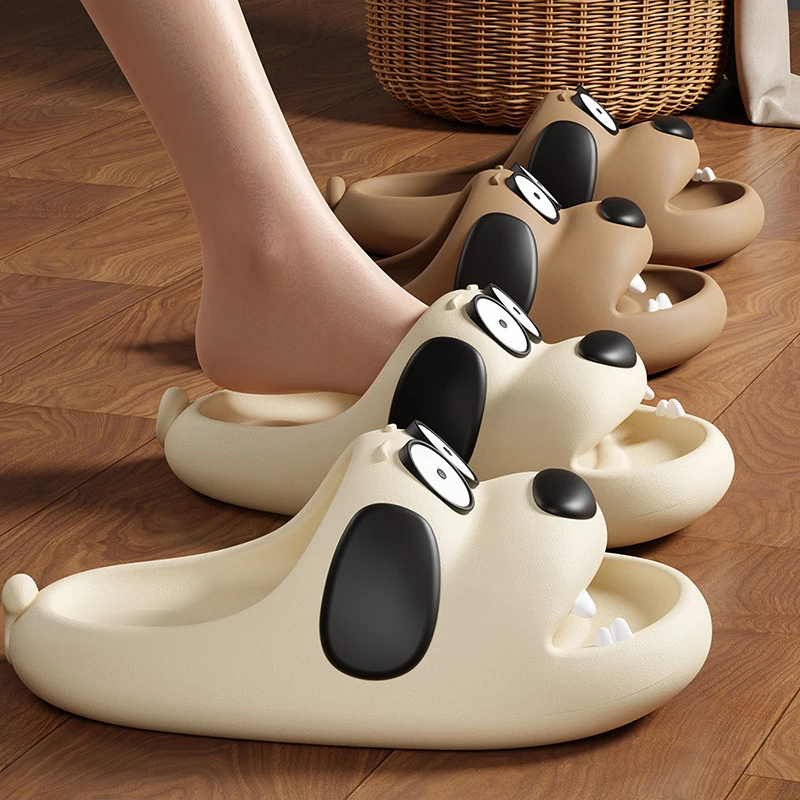 Feslishoet Cute Cartoon Dog Woman Thick Slippers Soled EVA Non Slip Slides Bathroom Summer Comfy Shoes Indoor Outdoor Man Sandal