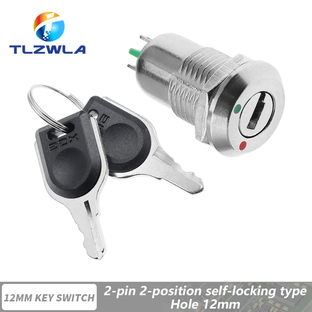 1PCS 12mm Zink-legierung Elektronische Schlüssel Schalter Mit 2 Schlüssel AUF OFF Telefon Schloss Sicherheit Power-Taste Rohr terminal 2 Position 1A
