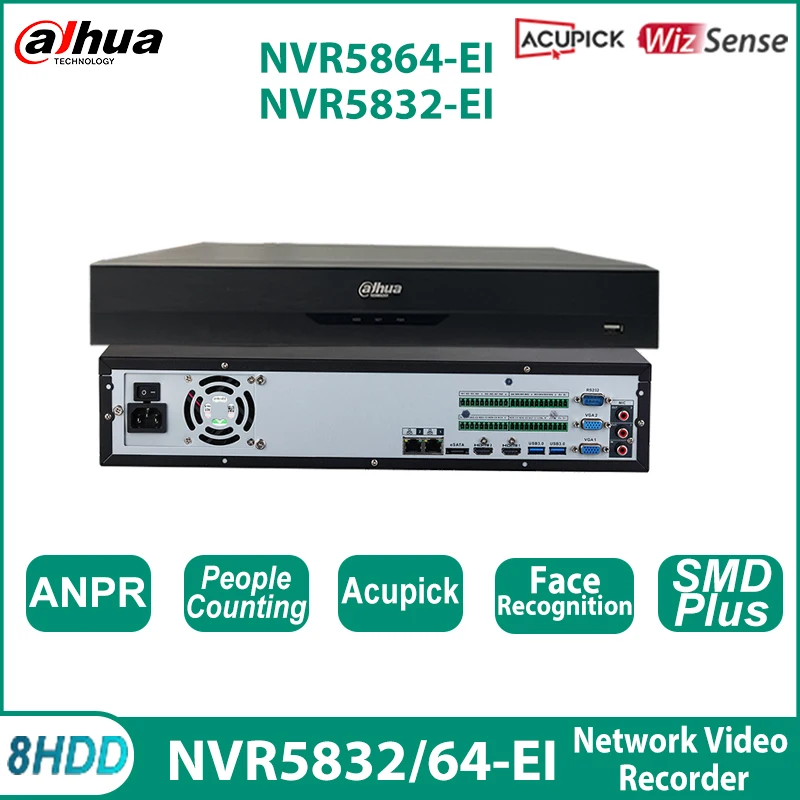 Dahua NVR5832-EI NVR5864-EI 32/64 Channels AcuPick WizSense Video Recorder Support ANPR Face Recognition 2CH by Recognition CCTV