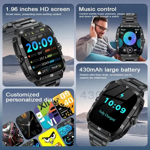 Imagen 2 del producto Reloj inteligente deportivo LIGE para Hombre, pantalla 1,96, oxígeno en sangre, Bluetooth, llamada, 100 + Reloj inteligente deportivo resistente al agua para Hombre