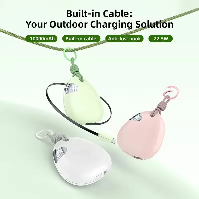 

10000mAh CCC Certification Retractable Cable Portable Fast Charge Power Bank with Digital Display for IPhone Samsung Xiaomi