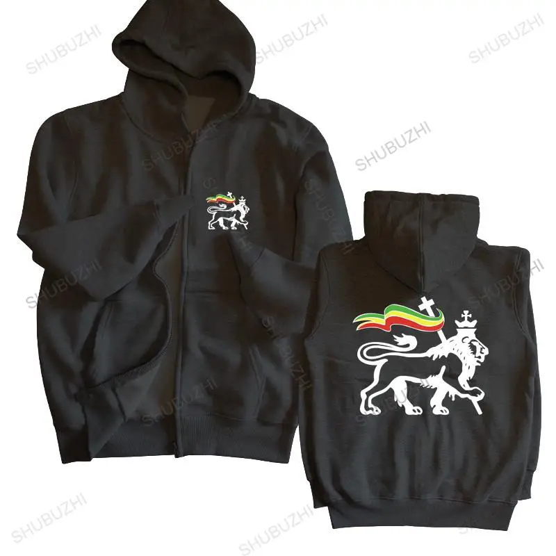 Man black zipper hoody Lion of Judah carrying Rastafari flag art rasta weed drop shipping men autumn sweatshirt