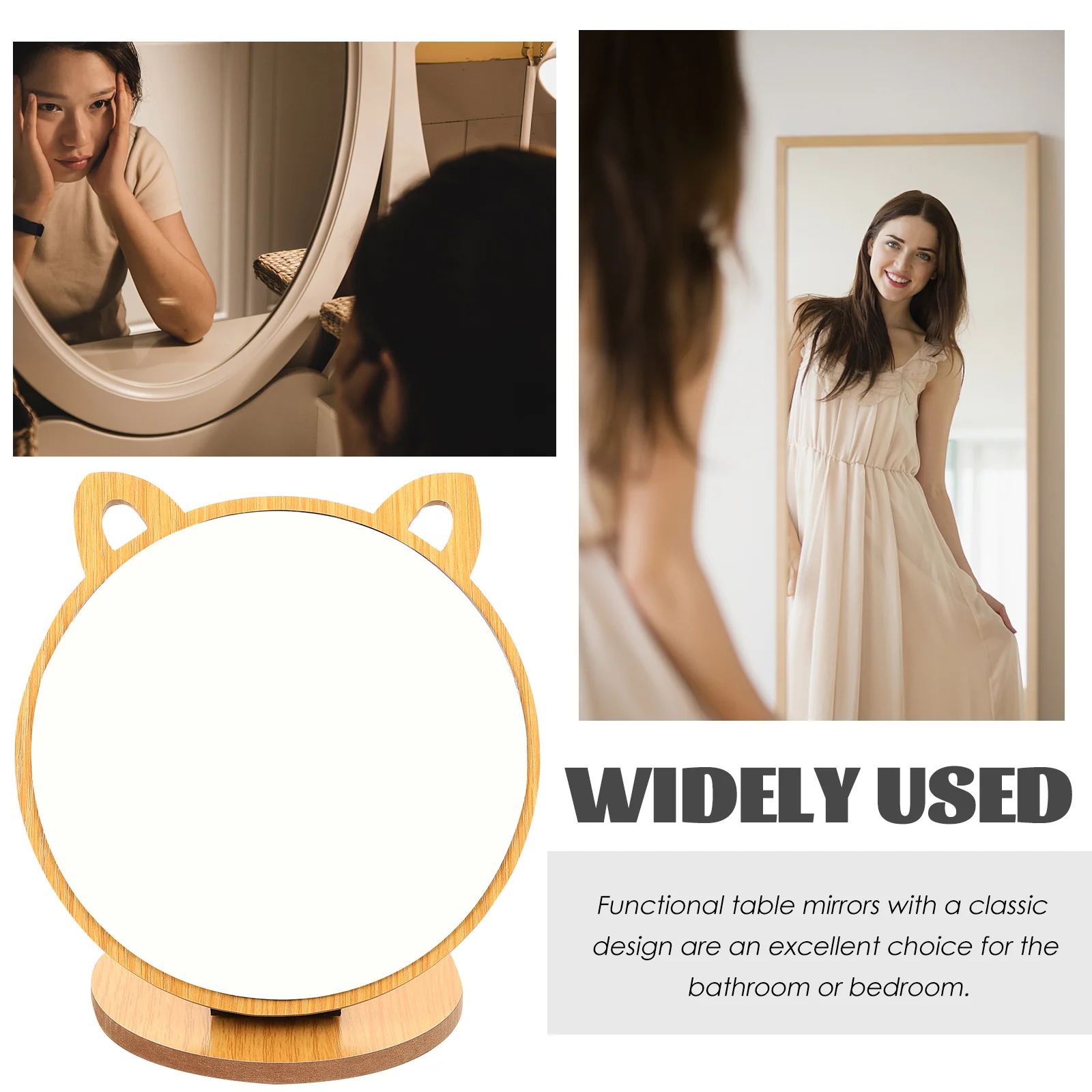 

Wooden Table Mirror Single Sided Portable Mirrors for Desk Room Foldable Desktop Wooden Mirror Clear Glass Premium