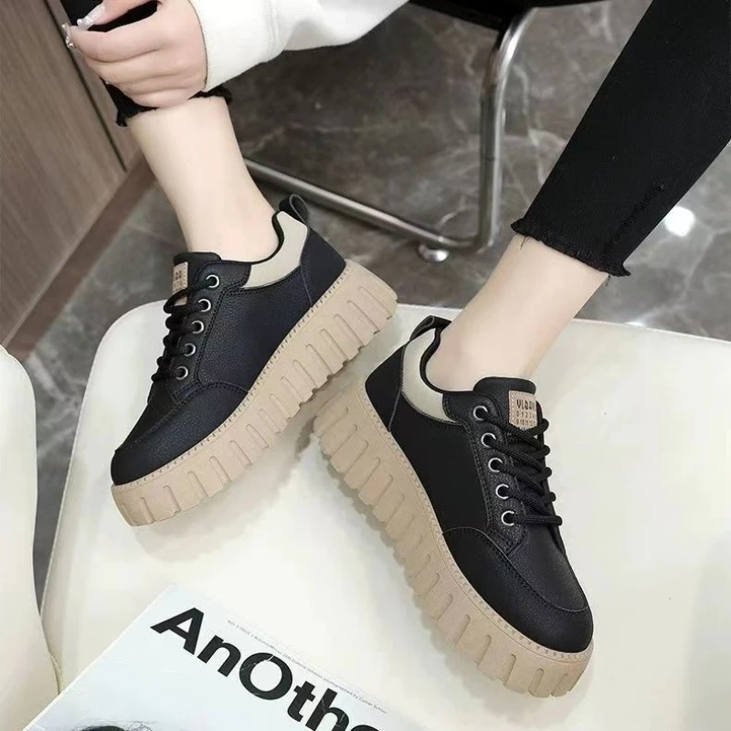 Little White Shoes 2024 Spring/Summer New Women\'s Casual Versatile Thick Sole Elevated Women\'s Shoes Student Shoes