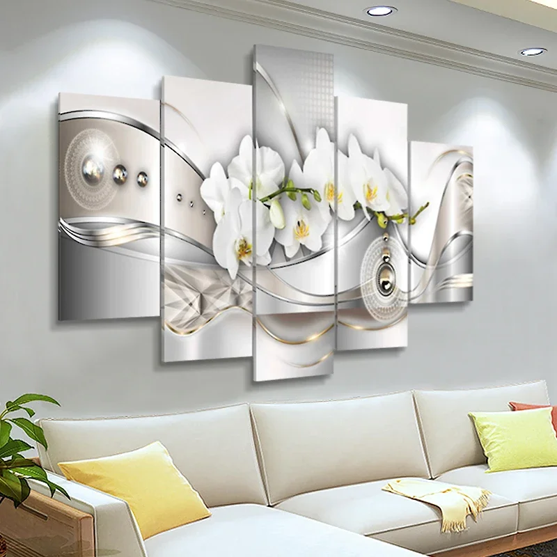 5Pcs Abstract Orchid Flowers Posters Decorative Canvas Wall Art Pictures Decoration Living Room Accessories Home Decor Paintings