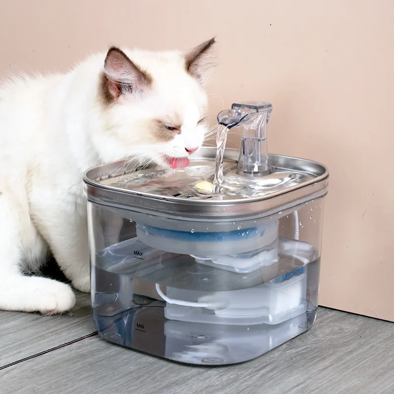 Stainless Steel and PP Transparent Automatic Pet Water Dispenser WF040 2L Capacity USB-Powered Silent Pump Cats Water Fountain view 3