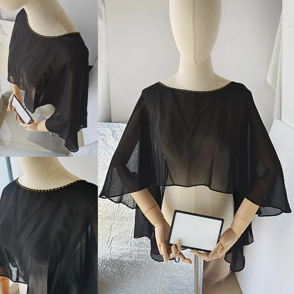 Frauen Hochzeit Braut Cape Weiche Leichte Chiffon Schal High Low Lange Formale Wrap Dame Abend Prom Shrug Schwarz Weiß Elfenbein