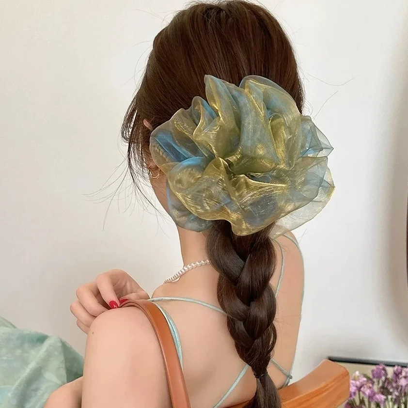 Sommerliche romantische Spitzen-Mesh-Haargummis für Damen, übergroße Aurora-Schimmer-Seilbänder, süße elastische Haarbänder, Haar-Accessoires