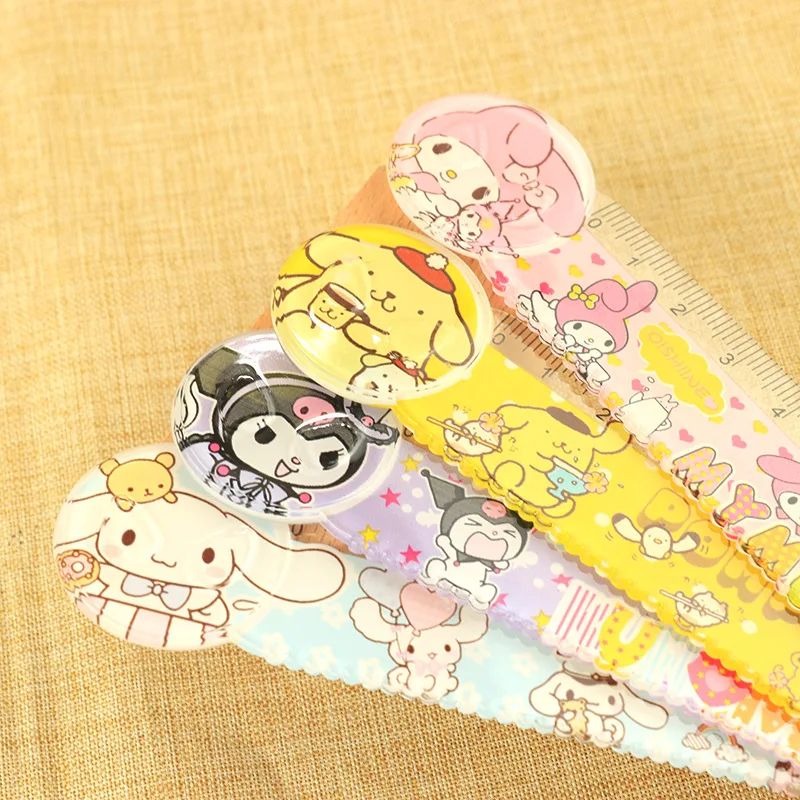 Sanrios Anime Kawaii Toy Cinnamoroll My Melody Pompom Purins Kuromi Ruler Stationery Ruler Birthday Gift Christmas Gifts