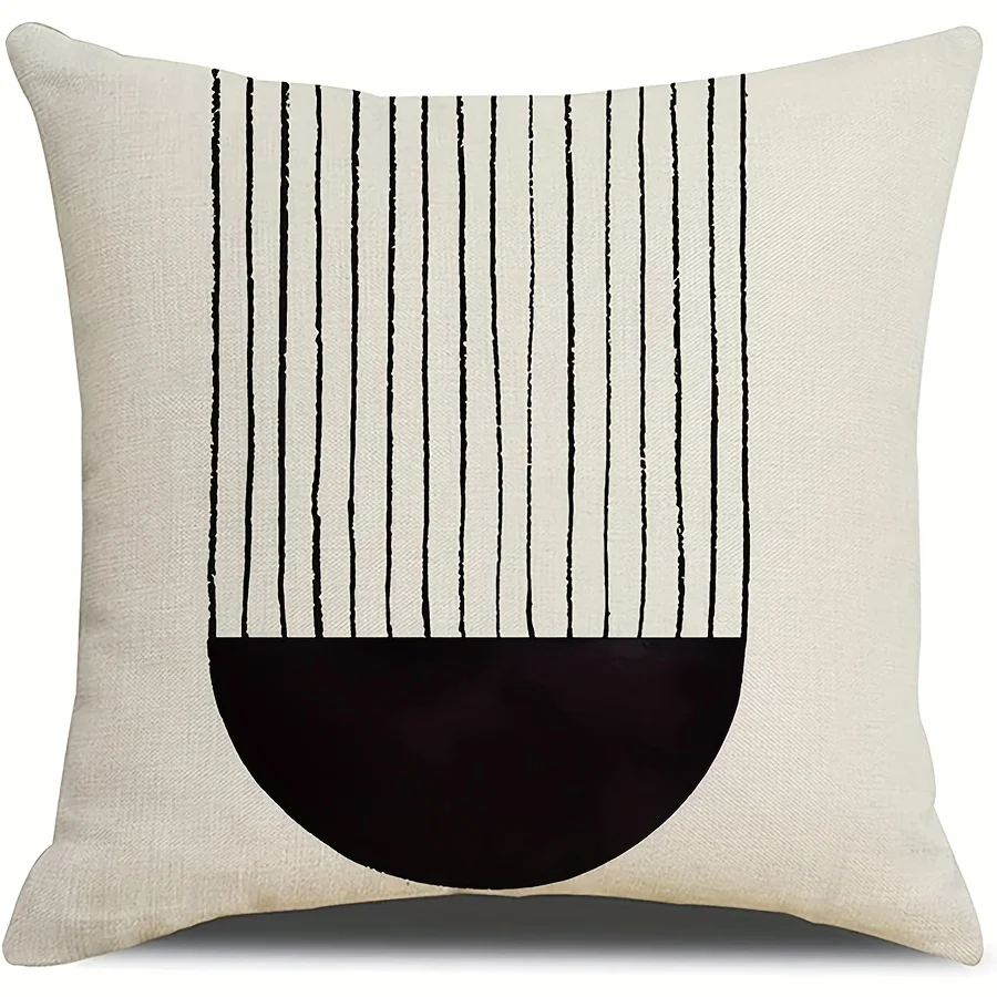 1pc Boho-Chic Sun Arch Design Pillow Covers - Soft Linen Black & White Zippered Cushions for Stylish Home Decor