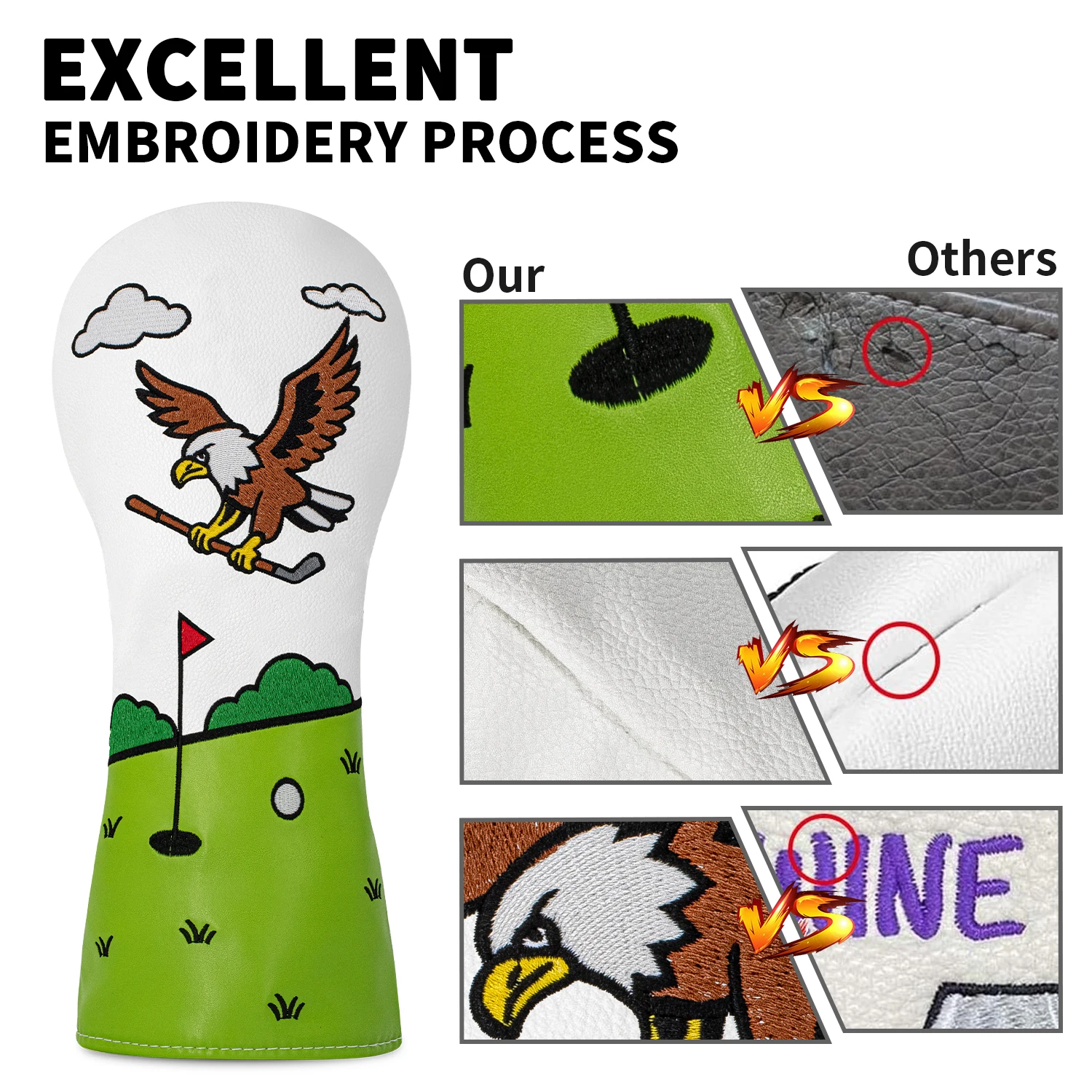 Golfschlägerhülle mit Adlermuster, stilvolle und langlebige Kopfbedeckung, Golfzubehör, Wolkengras-Design, Schlägerschutzhülle