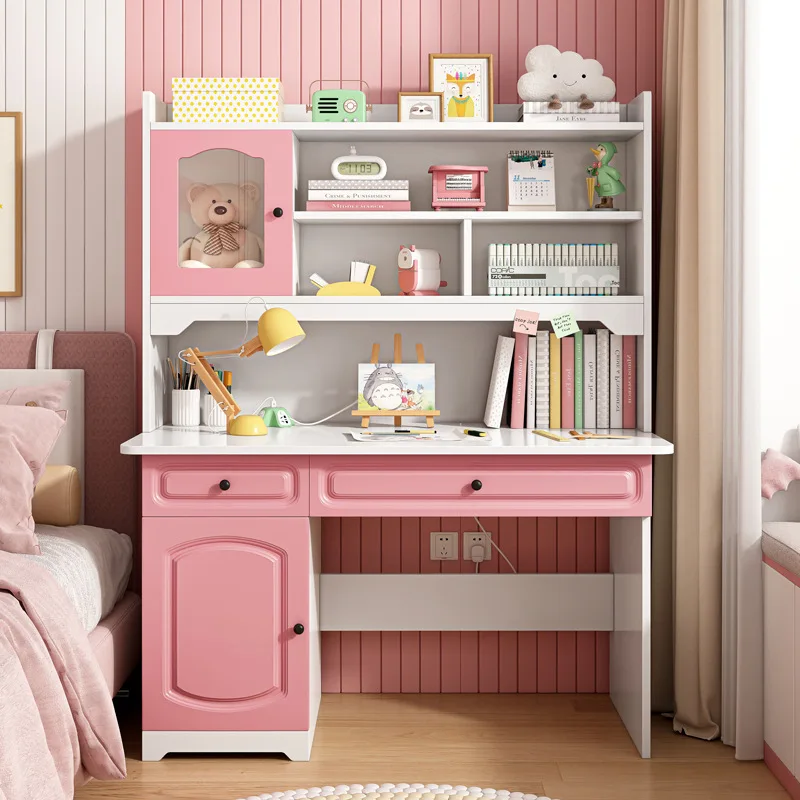 Student Study Table Household Desk Bookshelf Integrated Table Bedroom Primary School Student Writing Girl Homework Table