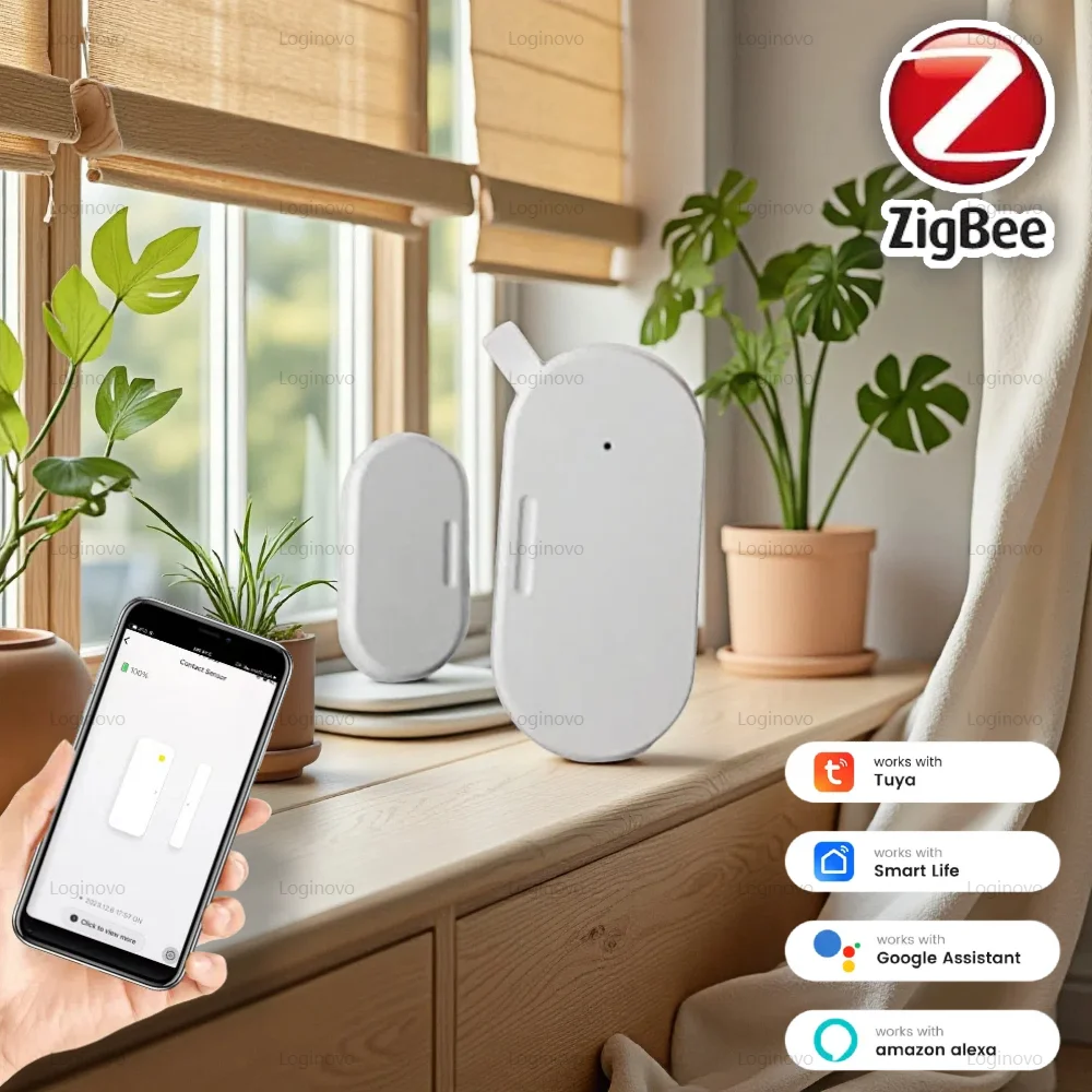 

Zigbee Tuya датчик окна и двери магнитная охранная сигнализация оконный детектор с батареей умный дом голосовое управление Alexa Google Home