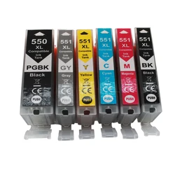 6 Compatible Canon PGI 550 CLI 551 ink cartridge for PIXMA IP7250 IP8750 Printer + gray