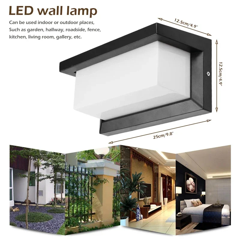 Iluminación exterior de 15W, lámparas de pared LED modernas impermeables IP65, luces de aluminio para patio, jardín, pasillo, porche, AC85-265V