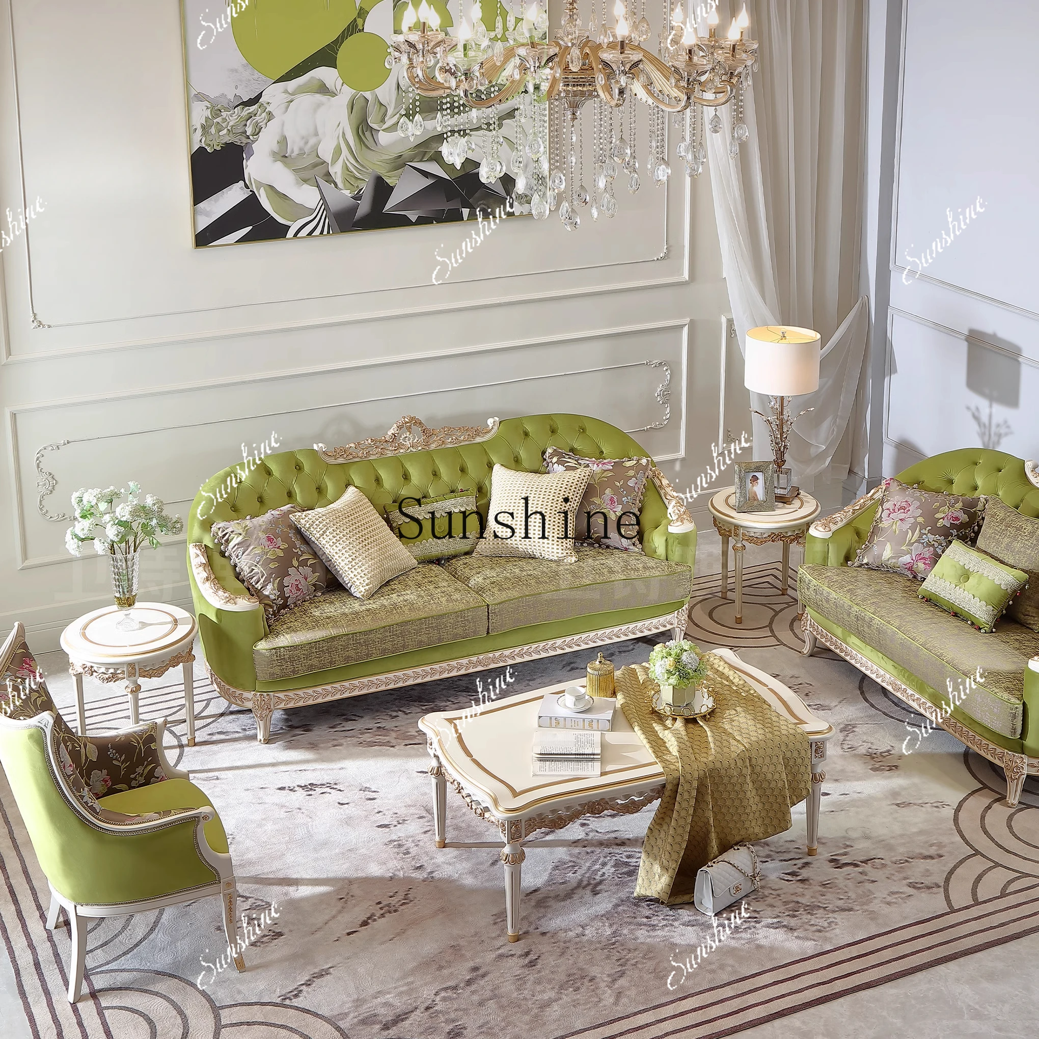 French retro luxury villa living room three-person sofa combination EF9  FT