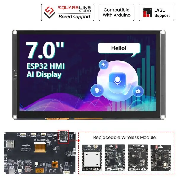 CrowPanel Advance 7.0-HMI ESP32 AI Functions Display 800x480 IPS Touch Screen Support Arduino/LVGL/Micropython