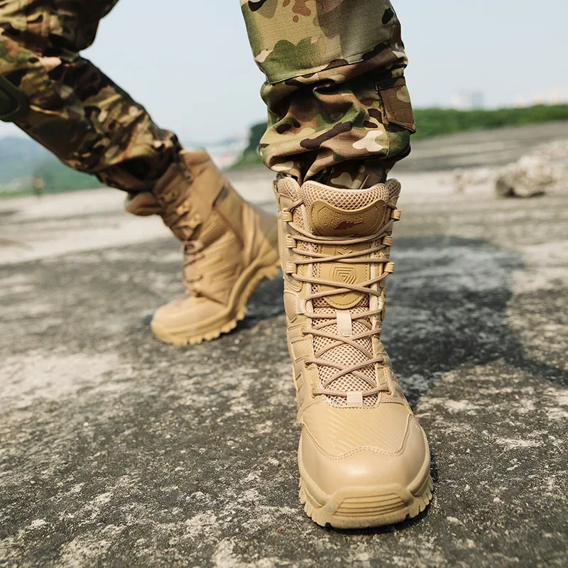 Botas militares de cuero para hombre, botines de combate táctico del ejército, fuerzas especiales del desierto, zapatos de trabajo para exteriores, senderismo, otoño