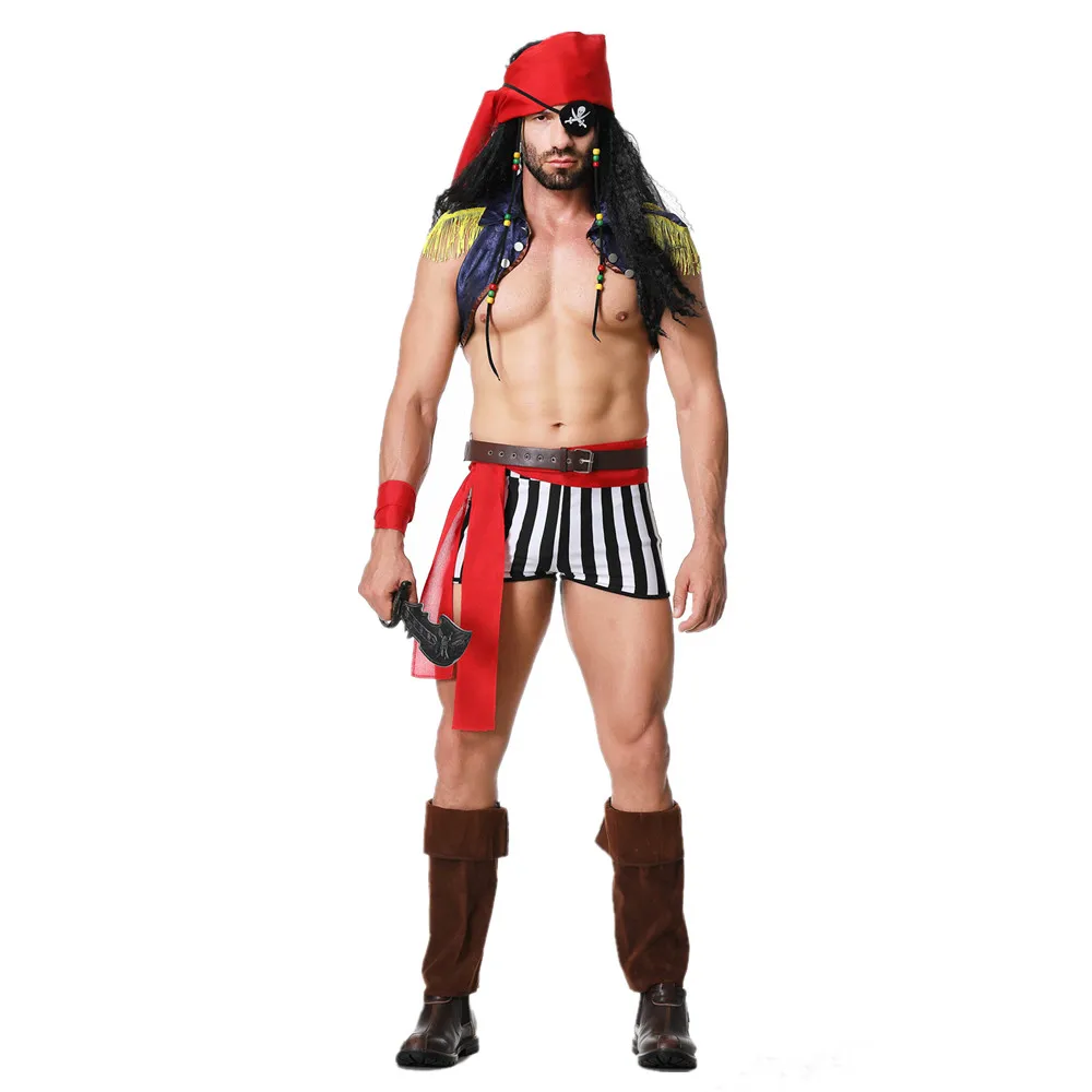 Disfraz de pirata sexy para hombre, fiesta de disfraces de Halloween, cosplay, traje de uniforme de capitán pirata