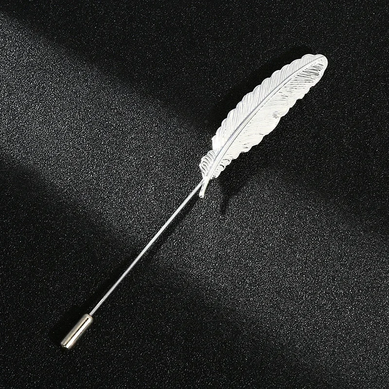 New Sliver Color Feather Leaf Brooch Korean Animal Long Needle Lapel Pins Men\'s Suit Shirt Corsage Fashion Jewelry Brooches