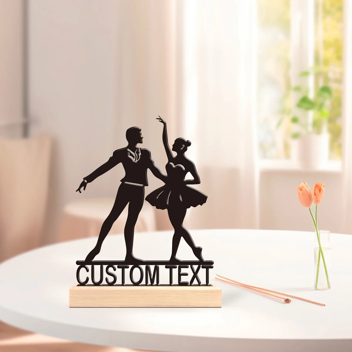 1pc Customized Metal Handicraft Ornaments Custom Content With Wooden Base Perfect for Home or Office Decoration