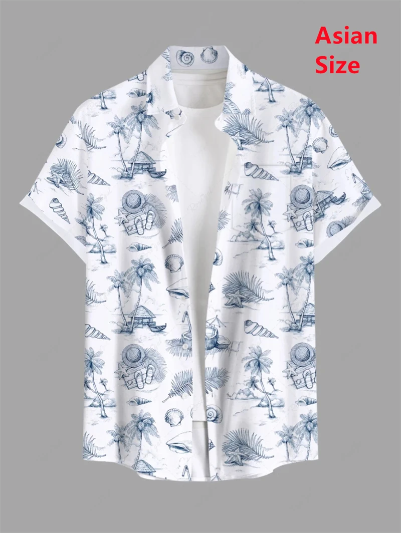 الصيف الرجال شجرة جوز الهند قمصان قصيرة الأكمام بلايز عادية قمصان هاواي ترتيب الأسرة قميص غير رسمي زر حتى القمصان للرجال الملابس