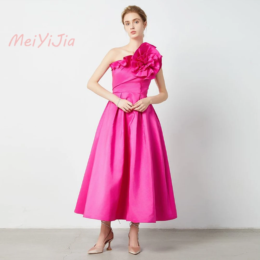 

Meiyijia One-shoulder Ruffles Satin Flowers Sleeveless Ankle-Length robes de soirée فساتين سه Arabia 2024 Sexy Evening Dresses